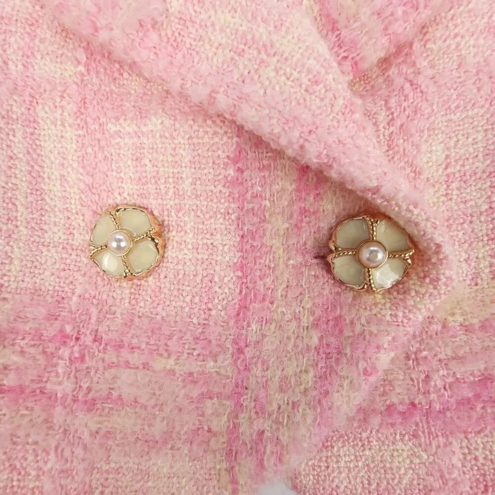 NEW LoveShackFancy Girls Tweed Kip Blazer Jacket Wool Puff Sleeve Old Money Pink